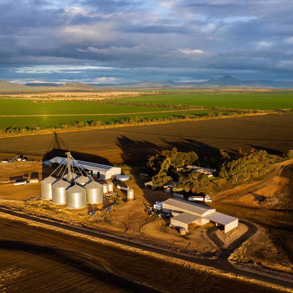 The Bellata Gold farm aerial view at sunset